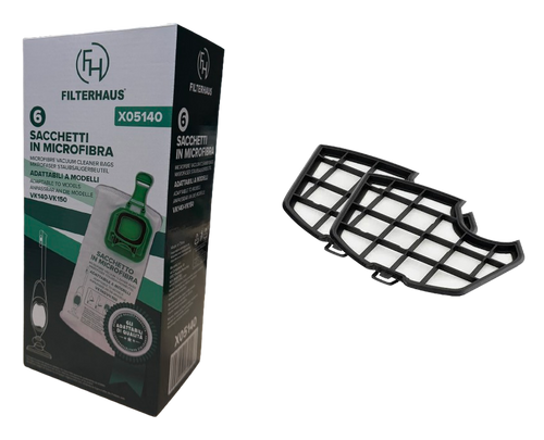 Kit Base compatibile per Folletto VK 140/150 - 6 Sacchetti + 2 Filtri
