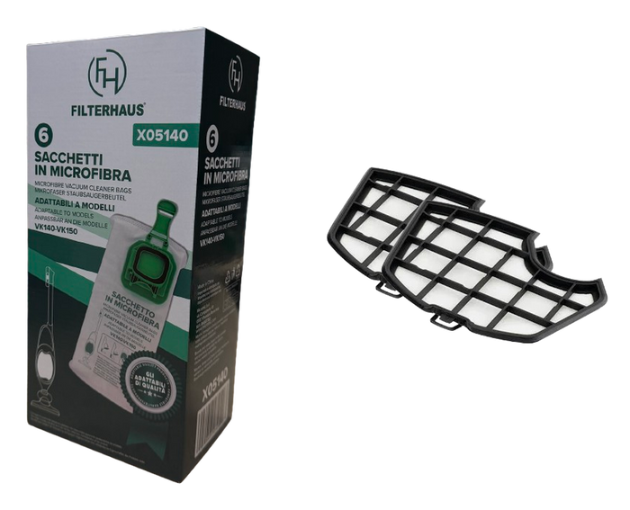 Kit Base compatibile per Folletto VK 140/150 - 6 Sacchetti + 2 Filtri