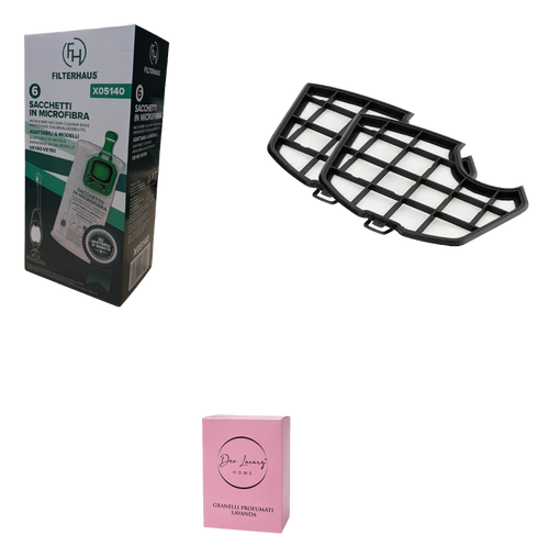 Kit Completo compatibile per Folletto VK 140/150 - 6 Sacchetti + 2 Filtri + Profumo