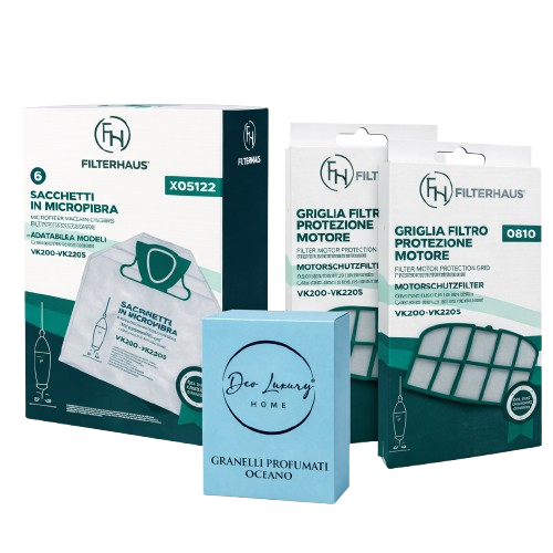 Kit Completo compatibile per Folletto VK 200/220S - 6 Sacchetti + 2 Filtri + Profumo