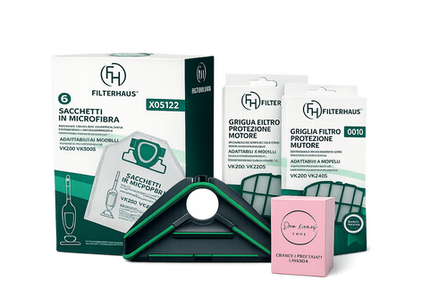 Kit Completo Plus compatibile per Folletto VK 200/220S - Sacchetti + Filtri + Profumo + Sottospazzola